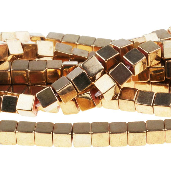 Hematite Dark Gold Plated 4mm Cube 15-16 Inch