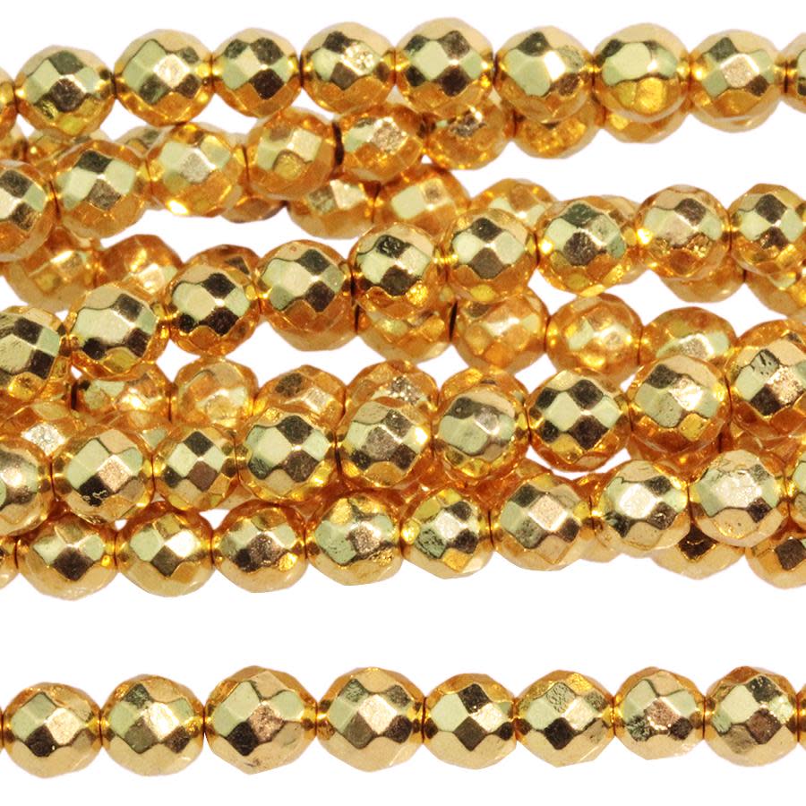 Hematite Dark Gold Plated 4mm Faceted Round 15-16 Inch