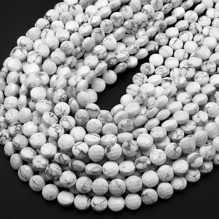 Natural Howlite 6mm Faceted Coin Bead Strand - AAA Grade