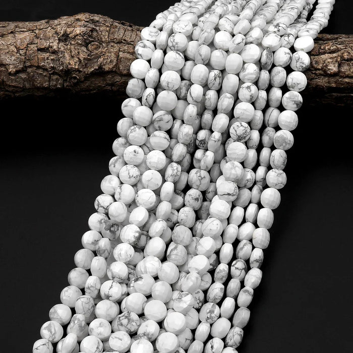 Natural Howlite 6mm Faceted Coin Bead Strand - AAA Grade