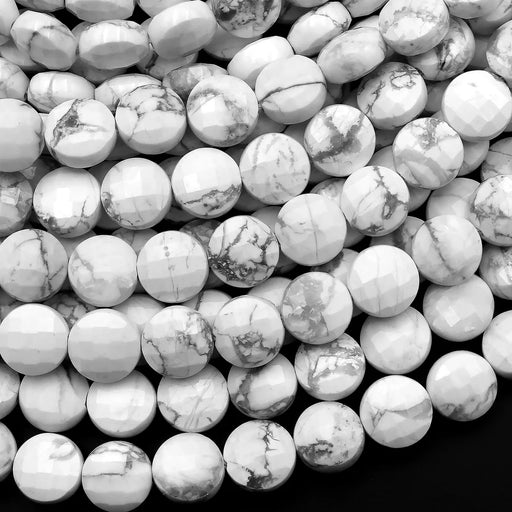 Natural Howlite 6mm Faceted Coin Bead Strand - AAA Grade