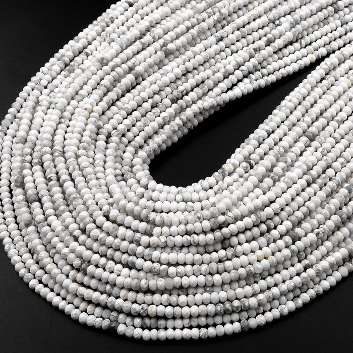 Natural Howlite 4mm Faceted Rondelle Bead Strand