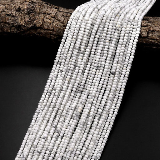 Natural Howlite 4mm Faceted Rondelle Bead Strand