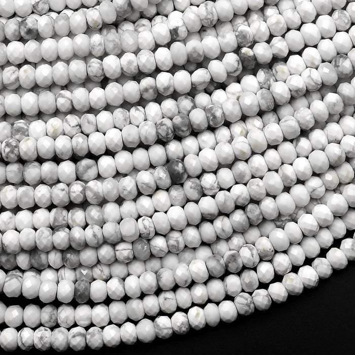 Natural Howlite 4mm Faceted Rondelle Bead Strand