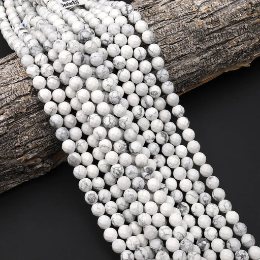 Natural Howlite 6mm Faceted Round Bead Strand - AAA Grade