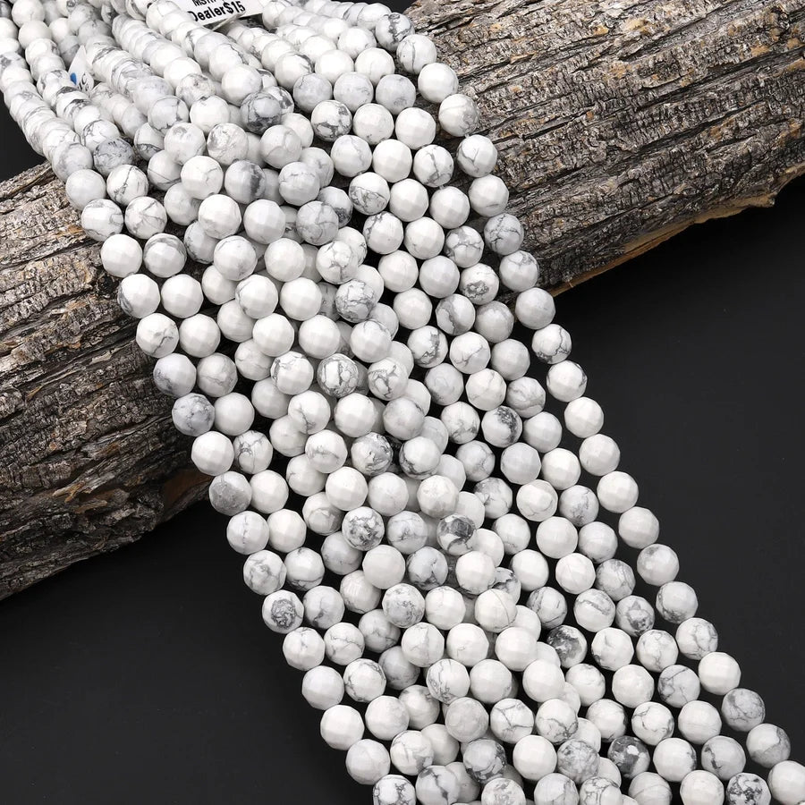 Howlite 4mm Faceted Round Bead Strand - Grade A