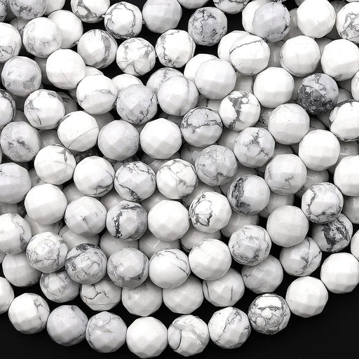 Natural Howlite 8mm Faceted Round Bead Strand - AAA Grade