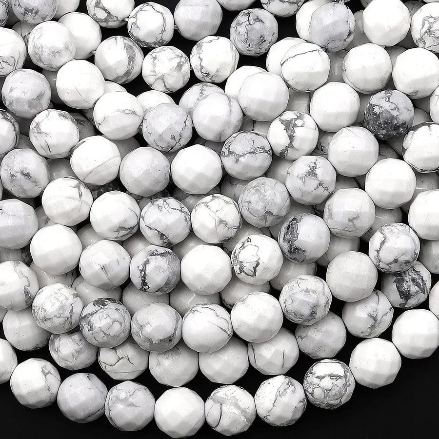 Natural Howlite 8mm Faceted Round Bead Strand - AAA Grade