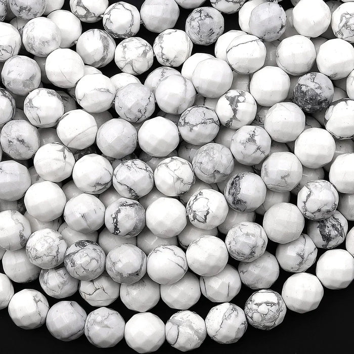 Natural Howlite 6mm Faceted Round Bead Strand - AAA Grade
