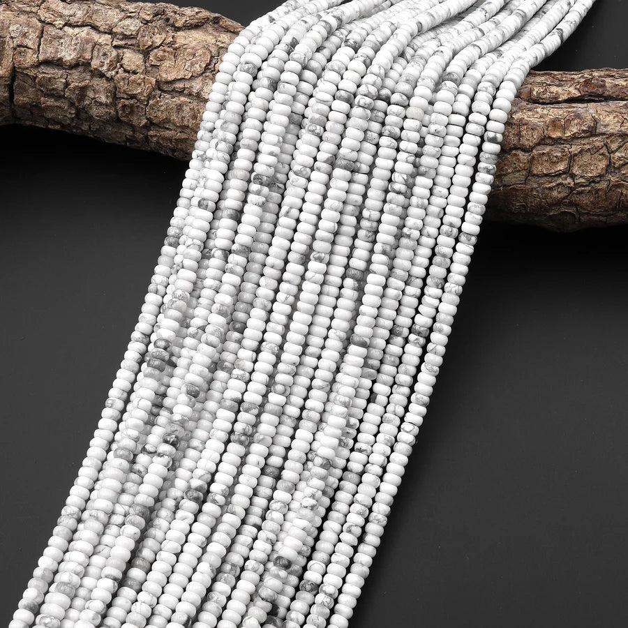 Natural Howlite 4mm Rondelle Bead Strand