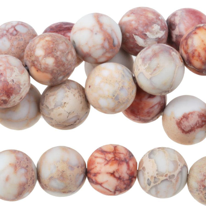 MATTE Natural White Impression Jasper 10mm Round 15-16 Inch