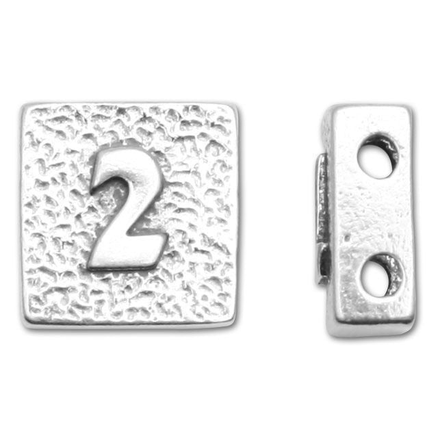 Alphabet Bead, Square with Two Holes Number '2', Sterling Silver (1 Piece)