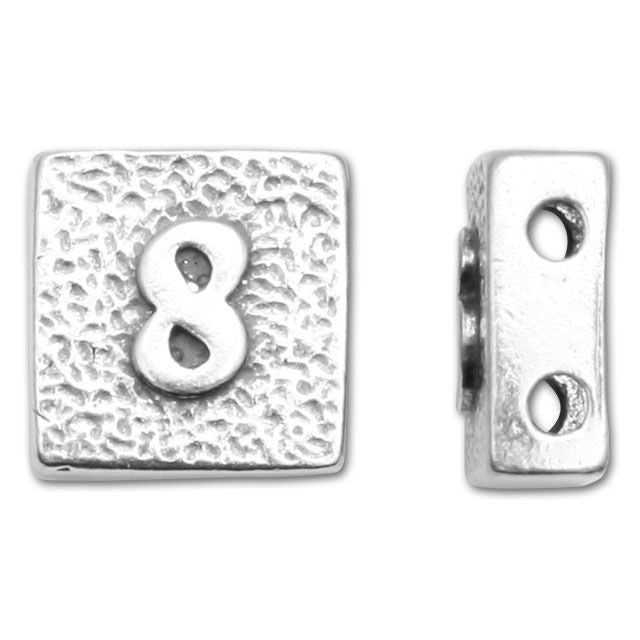 Alphabet Bead, Square with Two Holes Number '8', Sterling Silver (1 Piece)