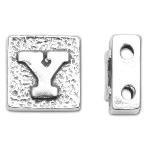 Alphabet Bead, Square with Two Holes Letter 'Y', Sterling Silver (1 Piece)