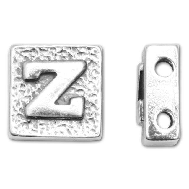 Alphabet Bead, Square with Two Holes Letter 'Z', Sterling Silver (1 Piece)