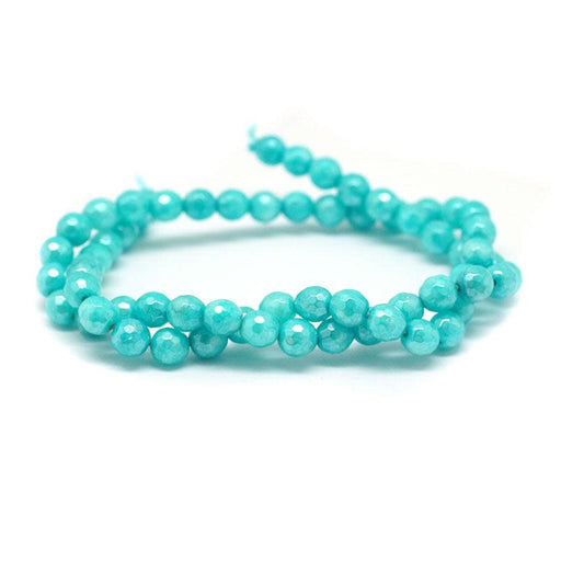 Dyed Blue Jade Faceted Plated 6mm Round - 15-16 Inch