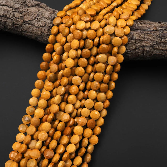 Natural Australian Yellow Mookaite Jasper 8mm Faceted Coin Bead Strand