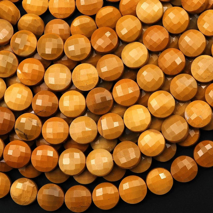 Natural Australian Yellow Mookaite Jasper 8mm Faceted Coin Bead Strand