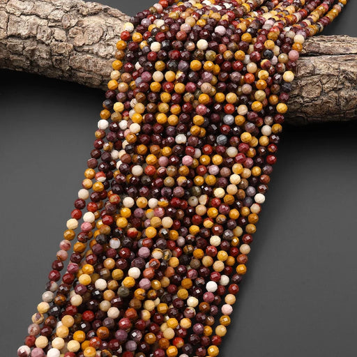 Natural Australian Mookaite Jasper 2mm Faceted Round Bead Strand