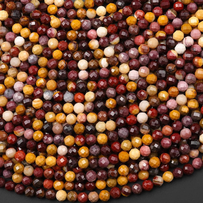 Natural Australian Mookaite Jasper 4mm Faceted Round Bead Strand