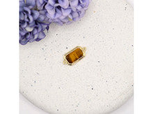 Natural Tiger Eye Faceted Rectangle Connector Charm with Gold-Tone Brass, 23 x 11mm