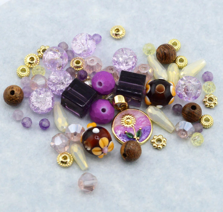 Jesse James Beads Mini Bead Mix - Purple Sunflowers