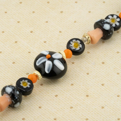 Jesse James Beads Autumn Lampwork Bead Strand - Pumpkin Poppies
