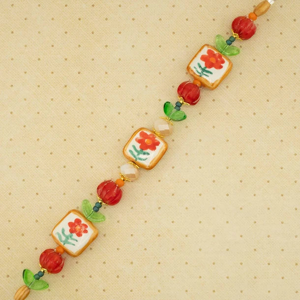 Jesse James Beads Ceramic Bead Strand - Red Rosy Posies