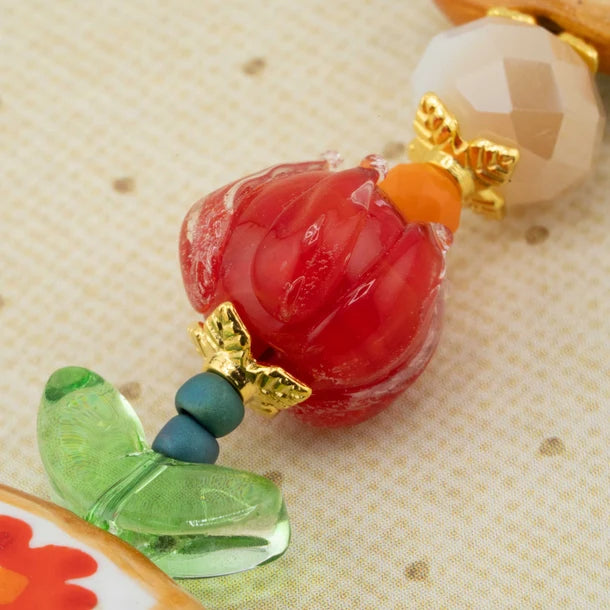 Jesse James Beads Ceramic Bead Strand - Red Rosy Posies