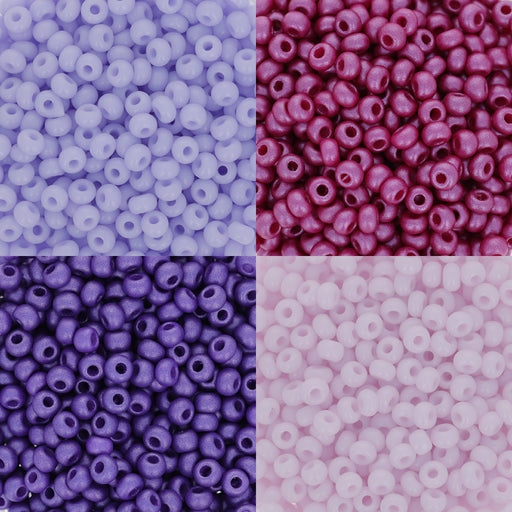 Assorted Color Palette, 8/0 Preciosa Czech Rocailles Round Hole Bead Mix, Violet Flower