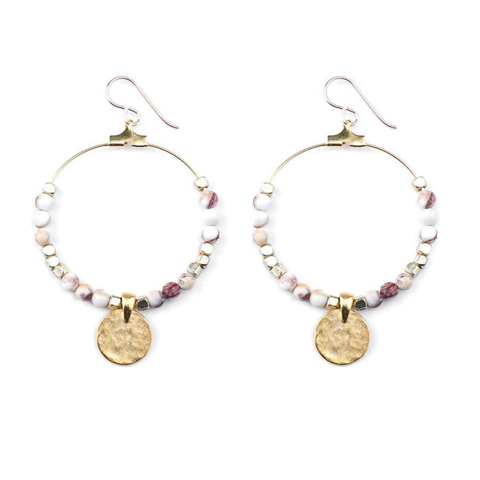 Gemstone & Coin Drop Earrings Kit - Matte Natural White Impression Jasper/Gold