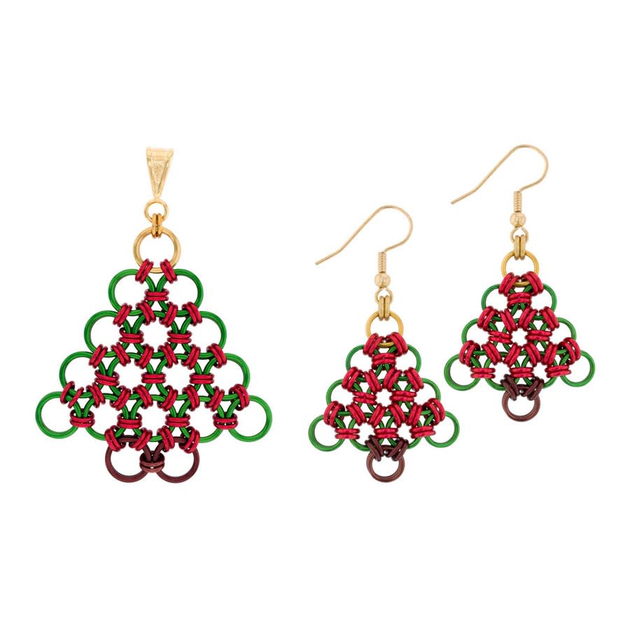 Jewelry Kit, Peace on Earth Christmas Tree Pendant & Earring Set by Weave Got Maille - Limited Edition