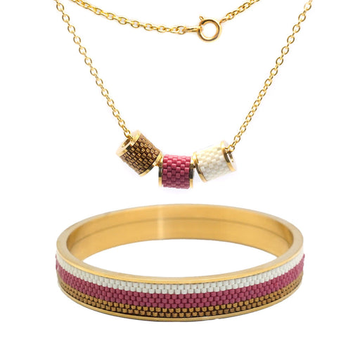 Beaded Trio Gold Necklace & Bangle Bracelet Set Kit - Sweet Mulberry