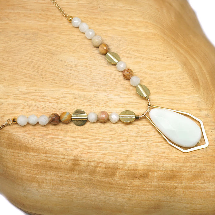 Stone Wisp Gold Necklace Kit with Exclusive Adjustable Necklace Sliding Clasp - Crazy Lace/Moonstone - Limited Edition