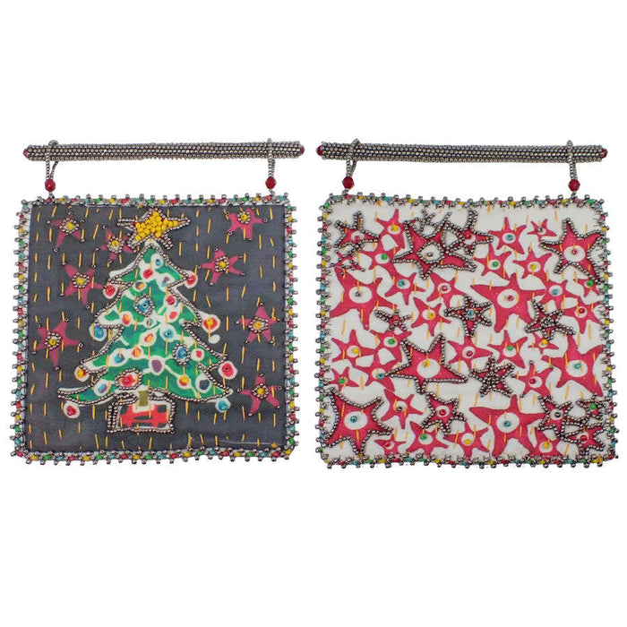 Holiday Trees & Stars Batik 2 Sided Hanging Square Kit by Glass Garden Beads - Limited Edition