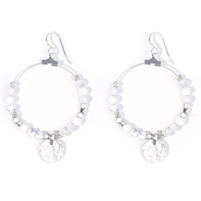 Gemstone & Coin Drop Earrings  - White Howlite / Silver