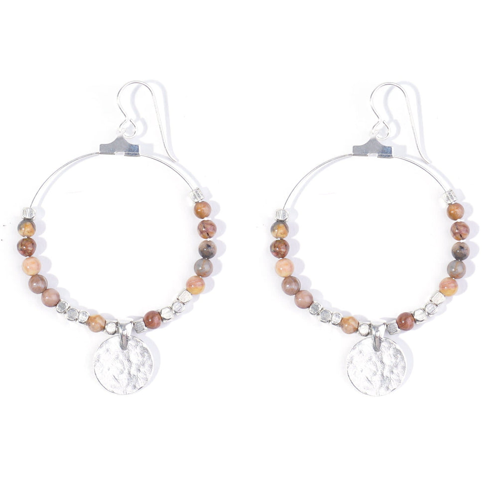 Gemstone & Coin Drop Earrings  - Venus Jasper / Silver