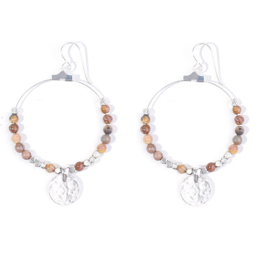 Gemstone & Coin Drop Earrings  - Venus Jasper / Silver