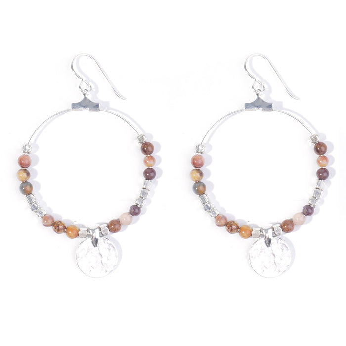 Gemstone & Coin Drop Earrings  - Venus Jasper / Silver