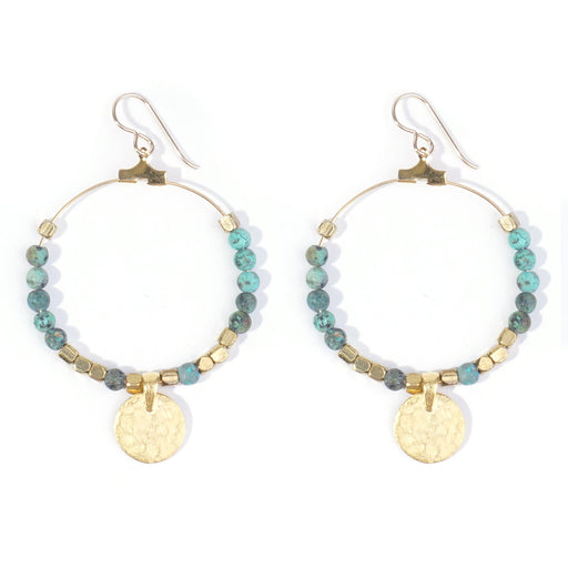 Gemstone & Coin Drop Earrings  - Matte African Turquoise / Gold