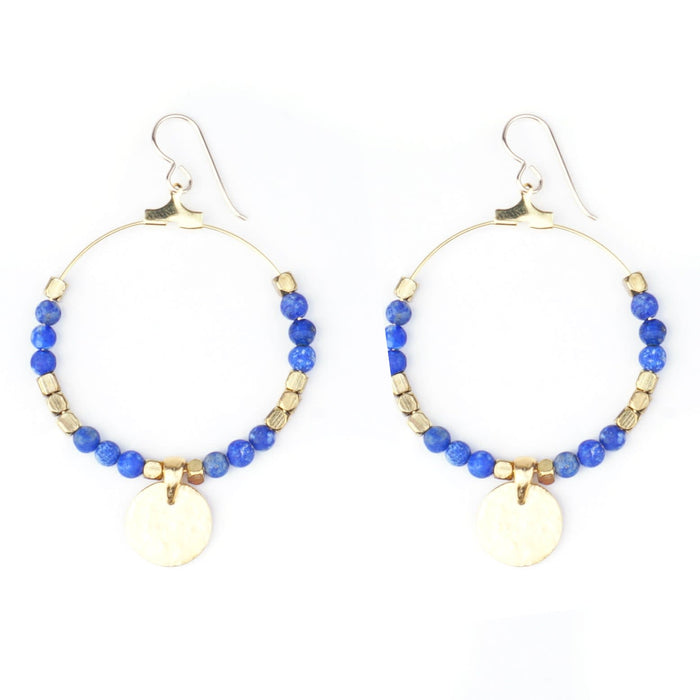 Gemstone & Coin Drop Earrings  - Matte Lapis / Gold