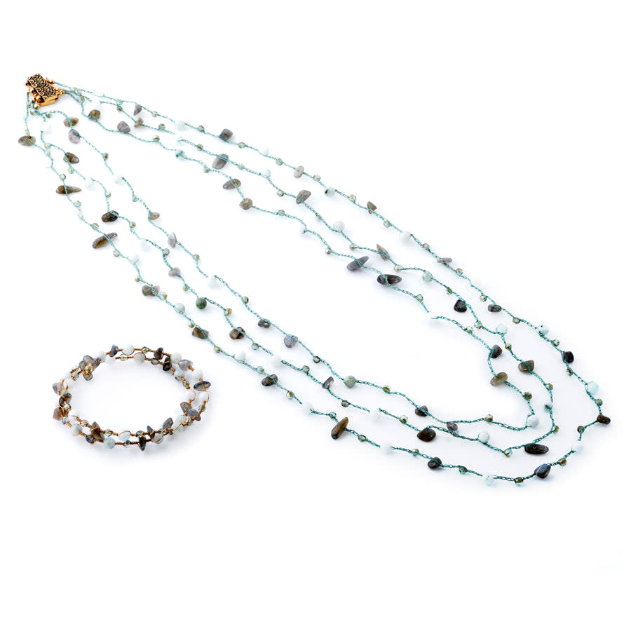 The Elements Collection Multi Strand Necklace and Bracelet Set Kit - Water - Limited Edition