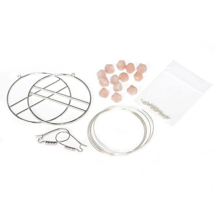 Jewelry Kit, The Saturn Gemstone Earring Set - Peach Moonstone and Silver