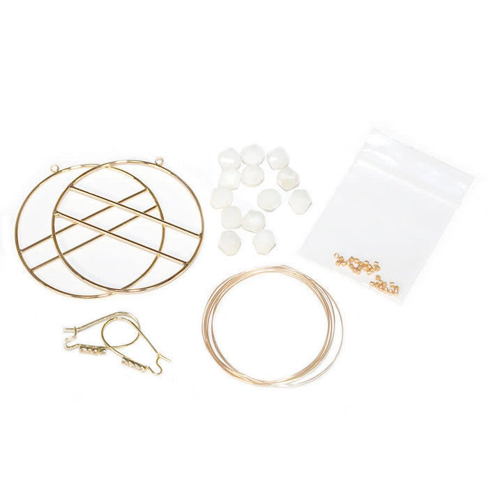 Jewelry Kit, The Saturn Gemstone Earring Set - White Moonstone and Gold - Limited Edition