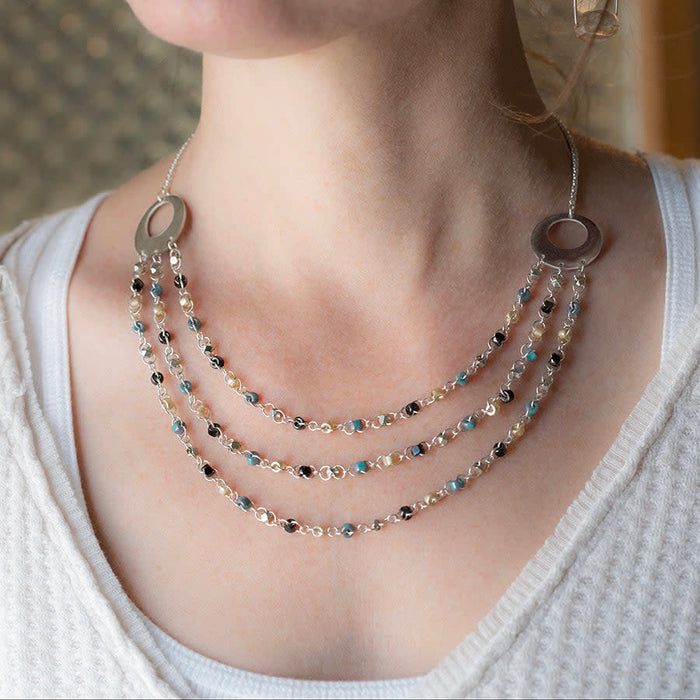 Mahal 3 Layer Adjustable Necklace Kit - Silver Ocean Tide