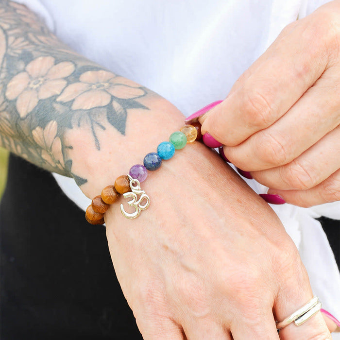 Chakra Gemstone and Madre de Cacao Wood Beaded Stretch Bracelet Kit - Limited Edition