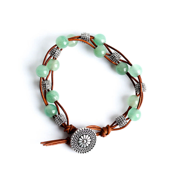 Stone Lattice Leather Bracelet Kit with Dakota Stones Gemstones - Green Aventurine and Brown - Limited Edition