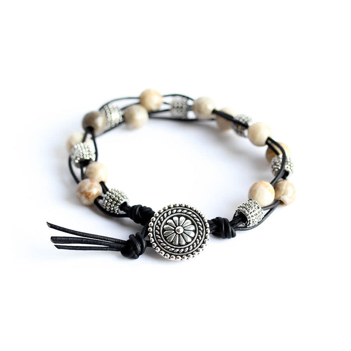 Stone Lattice Leather Bracelet Kit with Dakota Stones Gemstones - Fossil Coral and Black - Limited Edition