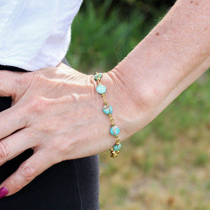 Treasure Trove Gemstone Coin Bracelet Kit - Gold with Aqua Impression Jasper - Limited Edition