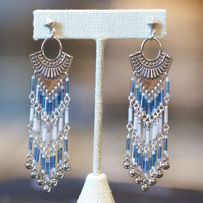 Jewelry Kit, Holiday Fringe Earring Set, Blue and White - Limited Edition